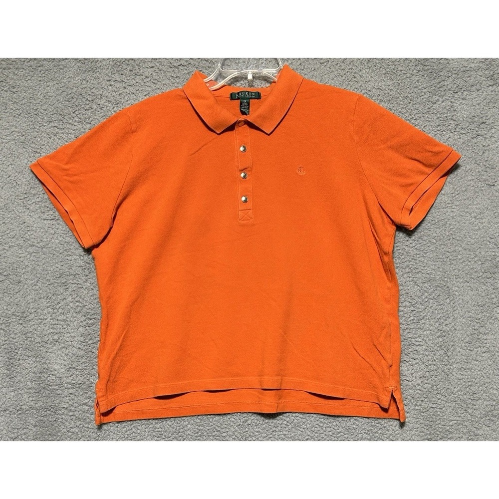 Lauren Ralph Lauren Polo Shirt Womens Size 2XL Metal Snaps Orange